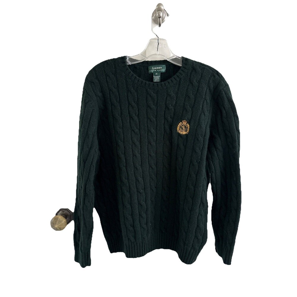 VGC Lauren Ralph Lauren VTG Forest green Lambs wool Cable Knit LRL sweater Sz XL